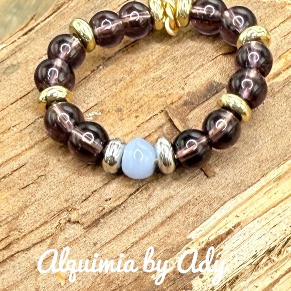 Aquamarine and amethyst beaded gem ring - Picture 1 of 2